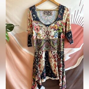 Amma made in LA 3/4 Sleeve Floral Print Tunic Dress Size Medium Boho Art
To Wear